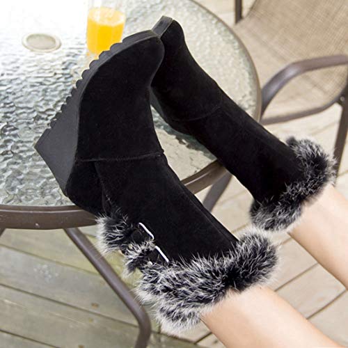 Mistu Women'S Winter Fur Wedge Snow Boots Mid Wide Calf Waterproof Buckle Platform Slip On Warm Snow Boot thumb #3