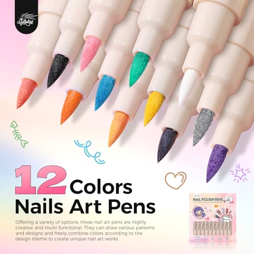 Image of Nail Art Pens,12 Colors 0.7mm 3D Nail Polish Pens for Women | Quick-Dryings, Nail Marker for DIY Paint /Dotting /Liner, Home & Salon Manicure Tools, Great Gift, Non-Toxic, Beginner Friendly