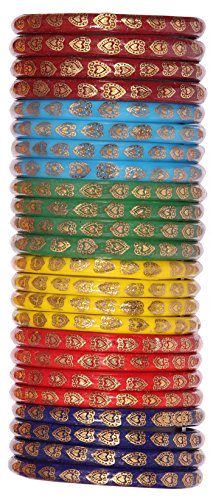 Image of NMII Glass Beautiful Design With Gold Printed Heart Pattern and Gloosy Finished Kada Set For Women and Girls, (MultiColour 2.4 Inches), Pack Of 24 Kada Set