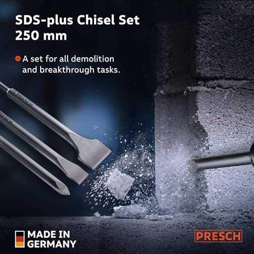 Presch SDS-Plus Chisel Set, 3-piece (Flat Chisel, Wide & Point), Extremely Robust, Durable Tips - Image 2