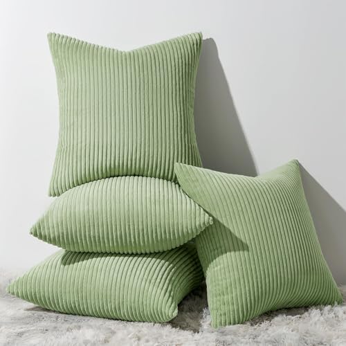 Image of Topfinel Decorative Sage Green Throw Pillow Covers Cushion Cases, Set of 4 Soft Velvet Modern Double-Sided Designs Match for Home Decor, Pillow Inserts Not Included (18x18 inch)
