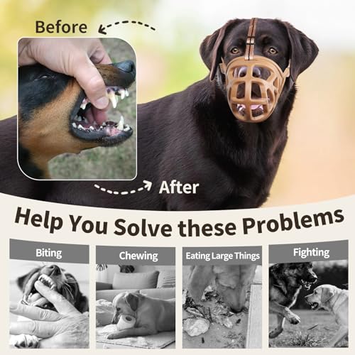 Image of Mayerzon Basket Dog Muzzle for Large Medium Small Dogs German Shepherd | Cage Mouth Guard to Anti Biting Chewing for Training Walking Grooming, with Adjustable Head Strap Secure in Place, Brown L