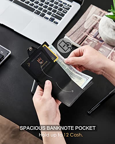 Image of Mens Wallet Card Holder for AirTag, Leather Smart Wallet for Men, Airtag Wallet Pop Up Wallet, RFID Blocking, Slim, Carbon Fiber, Minimalist - 10-14 Card Capacity | ID Window | Cash Slot (Black)