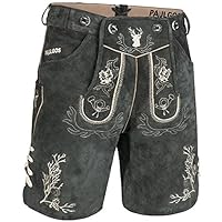 PAULGOS Herren Trachten Lederhose HK3 + Träger, Echtes Leder, Größe 60, Grau