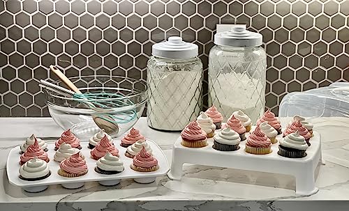 Top Shelf Elements Cupcake Carrier, Fashionable Green Cupcake Holder Carries 24 Standard-Size Cupcakes, Durable Muffin Traveler Two Tier Stand and Reusable Cupcake Box (White) by Top Shelf Elements - Image 3