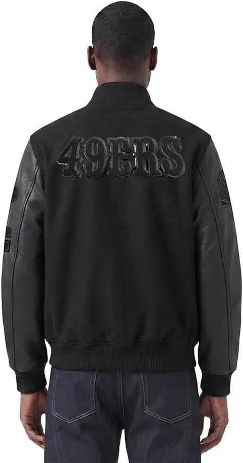 Pro Standard Mens NFL Classic Triple Black Varsity Jacket - Image 3