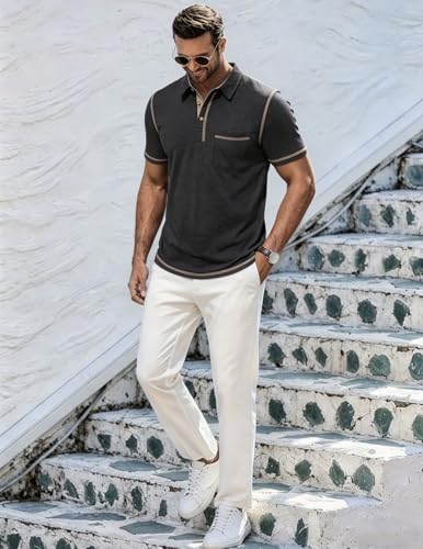 Image of Mens Polo Shirts Short Sleeve Casual Summer Lightweight Cotton Golf Polo Shirts with Pocket