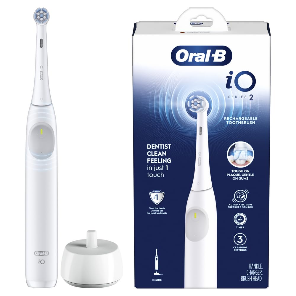 Oral-B iO Series 2 Rechargeable Electric Powered Toothbrush, Pure White with 1 Gentle Care Brush Head – Automatic Pressure Sensor to Protect Gums – 3 Modes – 2 Min Timer Oral-B iO Series 2 Rechargeable Electric Powered Toothbrush, Pure White with 1 Gentle Care Brush Head – Automatic Pressure Sensor to Protect Gums – 3 Modes – 2 Min Timer
