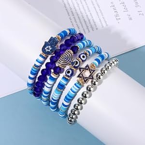 Surfer Heishi Bracelets for Women Stackable Rainbow Vinyl Disc Clay Beaded Stretch Bracelets Elastic Layering Friendship Bracelets Boho Summer Beach Jewelry