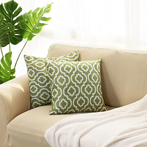 Trellis Jacquard Pillow Covers Set of 2 - Green Home Decor - Image 2