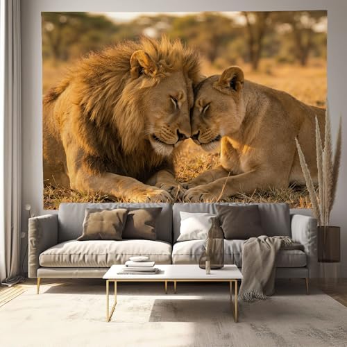 Tapisserie murale couple de lions africains 230x180cm | JRISEMECY