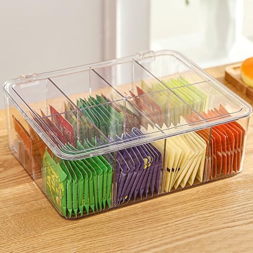 SYXLS Boîte De Rangement pour Sachets De Thé, Support De Rangement pour Sachets De Thé avec 8 Compartiments, pour Condiments, Sachets De Thé, Épices,...