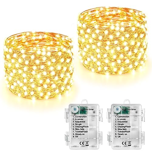 Joomer Lichterkette Batterie 5M, 2 Stück 50 LED Silberfaden...