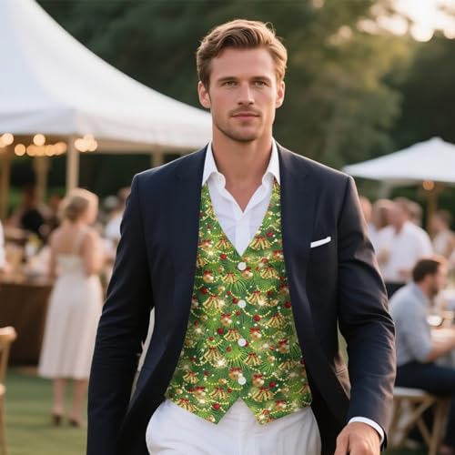 Christmas Vest Big and Tall Button Sleeveless Suit Vest Waistcoat with Pocket3