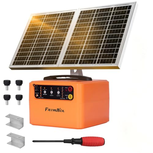 FarmNix 48KM Pastor Eléctrico Solar 12V, Recinto eléctrico con panel solar de 15 W,0.3-1.5J, 6KV-12KV pastor eléctrico con batería de plomo 7 Ah, para vacas, ganado, cría de aves de corral, pastor