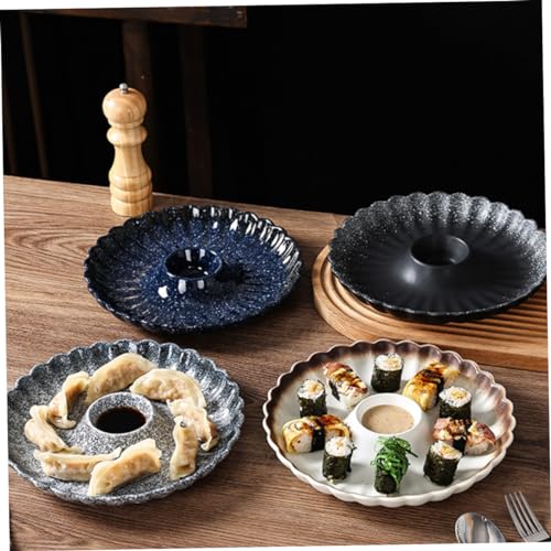 Plato redondo de cerámica para sushi y dumplings miniatura 5