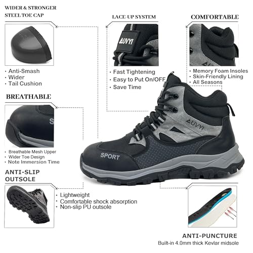 Steel Toe Work Boots for Men - Wide Toe Slip Resistant Safety Indestructible Boots with Breathable Mesh, Industrial Construction Shoes for Warehouse & Outdoor2