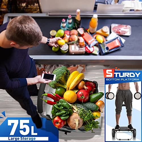 WONSEFOO Einkaufstrolley, Klappbarer bis 50kg Einkaufswagen Wasserdichter 75L Einkaufstasche...