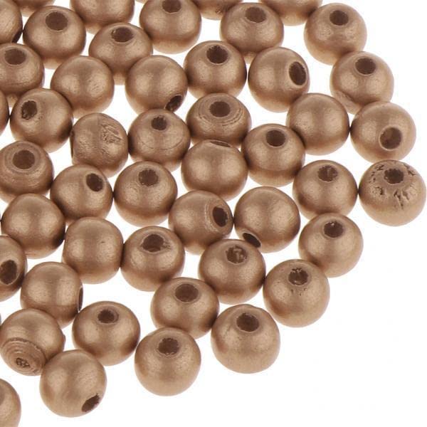SNAPPSY 2x200 Piece Wood Round Beads Wooden Loose Beads for Jewelry Making 8mm Golden-image-33