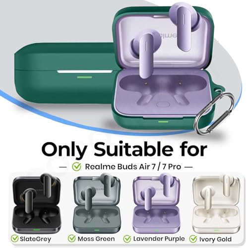 Image of Soft Silicone Case Cover Compatible for Realme Buds Air 7 | 7 Pro -Green.