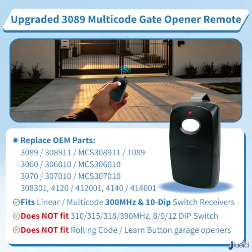 Image of Upgraded 3089 Multicode Gate Opener Remote Control, Linear Garage Remote