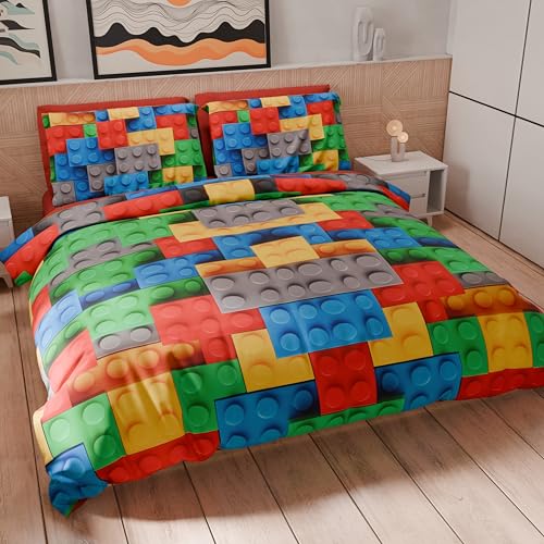 PETTI Artigiani Italiani - Set Copripiumino Singolo 150x200 cm (1 Federa 50x80 cm Inclusa), Parure Copripiumino Morbida Microfibra con Stampa Digitale - Made in Italy - Mattoncini