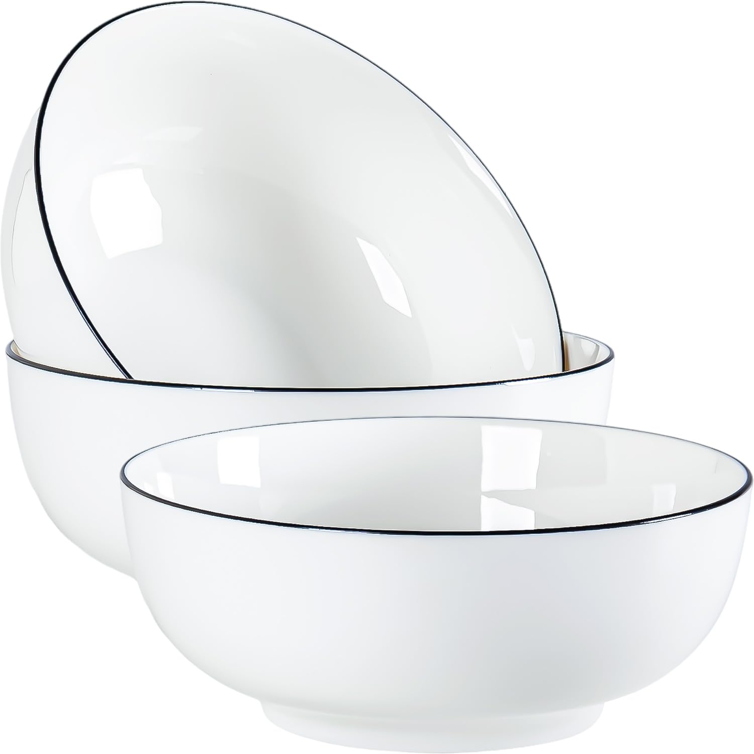 Cuenco grande de sopa de 60 onzas, cuencos de pho, cuencos de porcelana blanca con borde de 8 pulgadas, juego de 3, perfectos para comidas abundantes y servir