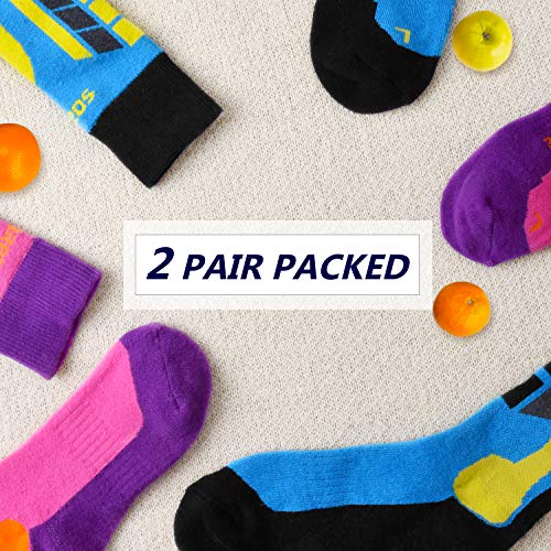 Soared Winter Ski Socks Snowboard Snow Warm Knee Over the Calf OTC High Performance 2 Pairs for 3-8 Years Old Kids Pink