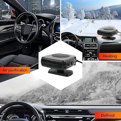 Car Heater Defogger 12V, 2 in 1 Heating/Cooling Mini Car Heater Defroster Anti-Fog Plug in Cigarette Lighter, Defroster with Ergonomic Handle Windshield Defogger Defroster（black）
