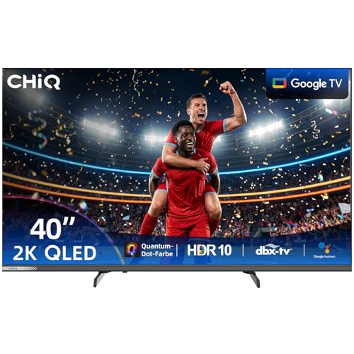 CHiQ 40 Zoll (101cm) FHD, QLED Pro Smart Google TV, Kompatibel mit HDR10, dbx-tv, Apple AirPlay, Prime Video, YouTube, Dolby Audio, mit Google Sprachsteuerung, Rahmenloses Design, L40QST