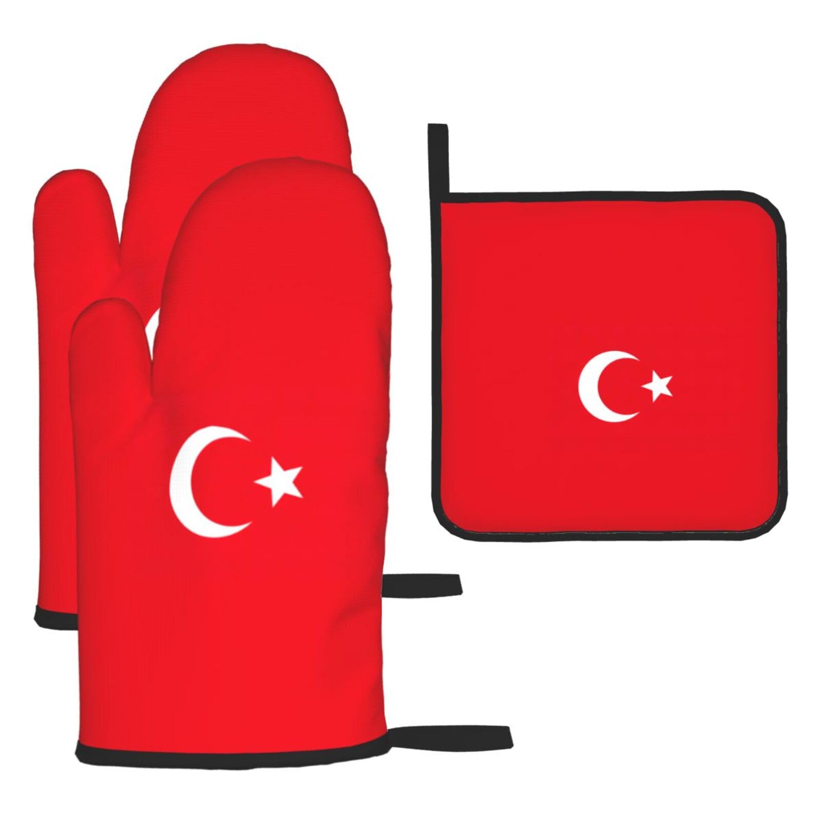 Flag Of Turkey Print Oven Kitchen Gloves For Baking Outdoor Grilling Home Use Mitts Microwaving Bbq