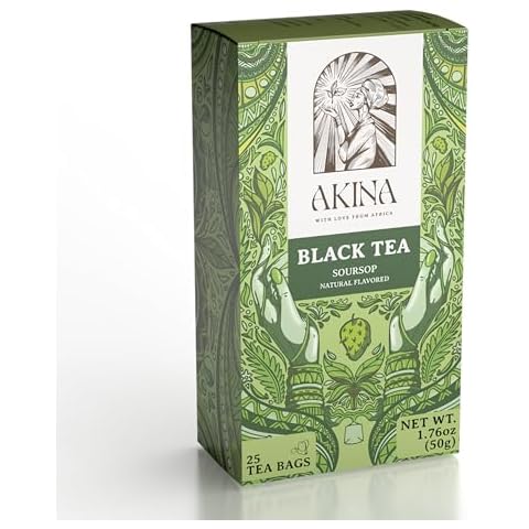 Akina Single-Origin Soursop Tea Bags | 100% Naturally Flavored Tea, Kenyan Origin, Gourmet Tea (25 String & Tag Tea Bags, 50g) Cover