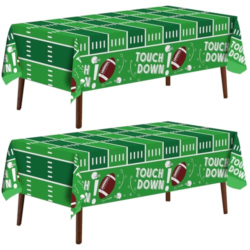 CXPSINC 2 Pack Football Tablecloth Disposable Plastic Football Party Decorations Tablecloth Rectangle Table Cover for Party Theme Decoration Supplies 54 x 108 Inches (Green Football)
