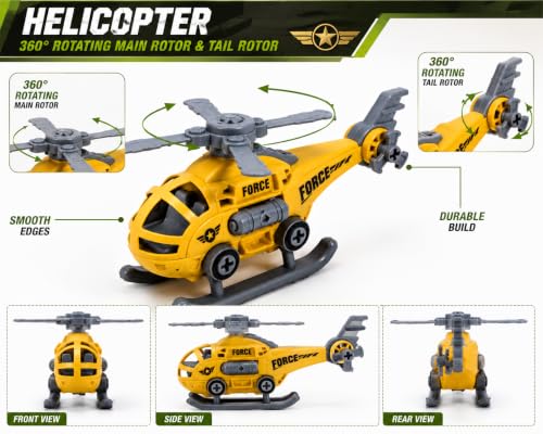Image of TEC TAVAKKAL 4 in 1 DIY Military Force Vehicle Set for Kids, Army Toy Set with Helicopter, Bike, Missile Launcher Truck & Rocket Launcher Truck, Movable Parts, 4 Screwdrivers (Big Army Vehicle Toys)