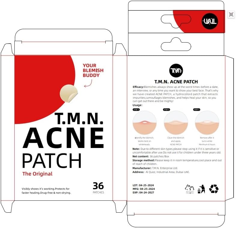 T.M.N. Genuine Acne Pimple Patches – Hydrocolloid, Fast-Healing Spot Stickers for Acne & Blemishes, Vegan-Friendly (36 Count)
