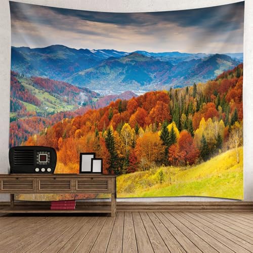 Tapiz de otoño RDSGYZ de 150x150 cm para decorar paredes de salón con paisajes de montaña