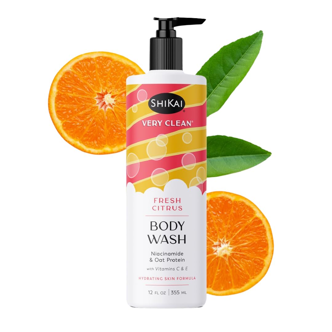 ShiKai Very Clean Body Wash (Fresh Citrus, 12 oz) | Hydrating Gel Cleanser for Dry Skin | With Niacinamide, Oat Protein, Vitamins C & E