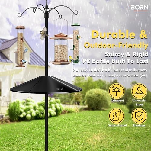 iBorn Squirrel Baffle for Bird Feeder Pole, 19.5” Oversized Guard Baffle, Squirrel Defender, Bird Feeder for Outdoors Protector, Polycarbonate(PC), Pack of 1, Black - 5