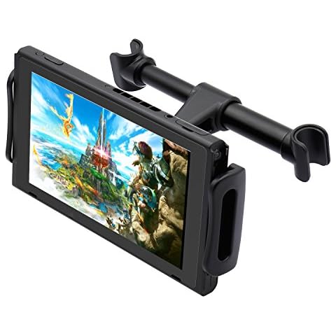 FYOUNG Car Headrest Mount Compatible with Switch/Swith OLED Model 2021, Adjustable Car Holder Compatible with Switch/iPhone/iPad and Other Devices (4"-11")-Black Cover