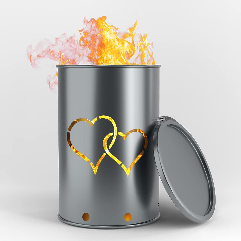 Feuertonne mit Hochzeit Motiv - Personalisierbar - Gefertigt aus neuem Ölfass - Besondere Feuerstelle für Garten und Terrasse - Hohe Feuerschale mit Rostoptik - 90 x 60 cm