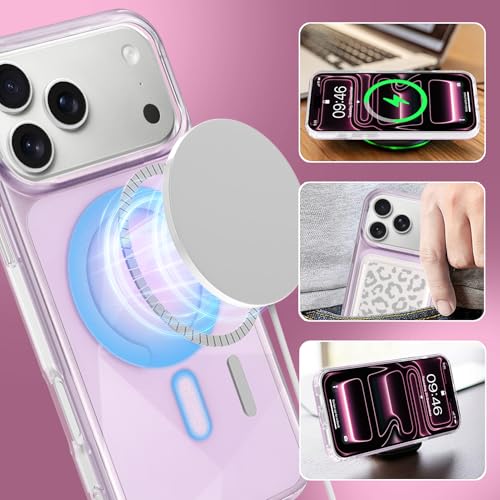 Image of Magnetic Case for iPhone 17 Pro Max [Compatible with Magsafe] [Anti-Yellowing] [1 Screen Protector] Shockproof Slim Iridescent Sparkly Case for iPhone 17 Pro Max 6.9 inch 2025, Pink