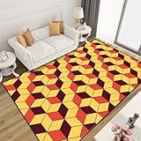 Washable Area Rug Seamless Retro Palette Isometric flattened Cubes Optical Illusion 6x9 Low Pile Large Rug Non-Slip Non-Shedding Rug Indoor Carpet for Living Room Bedroom Kids Room Home Decor