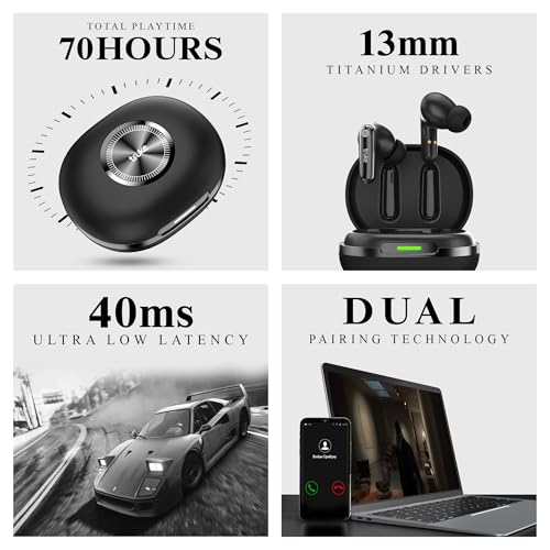 Image of truke Mega 10 True Wireless in Ear Earbuds W / 24-Bit Lossless Spatial Audio, 70H Battery Fast Charge Buds, Dual Pairing, 13mm Drivers TWS, Low Latency(40ms), Matte Finish, ENC (Jet Black)