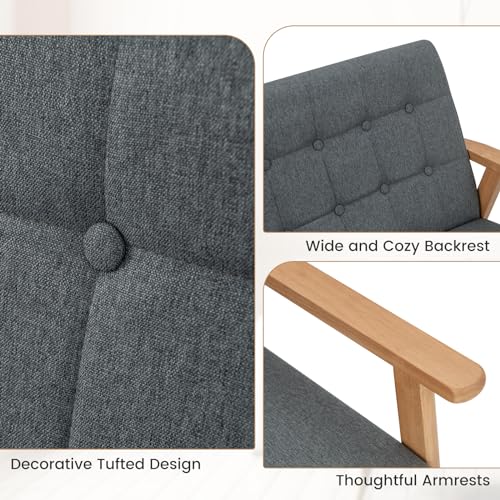 COSTWAY 2-Seater Sofa, Linen Fabric Upholstered Loveseat Sofa Couch with Rubber Wood Legs, Modern Button-Tufted Double Seat Lounge Sofa Chair for Living Room Bedroom Reception, Grey - Image 6