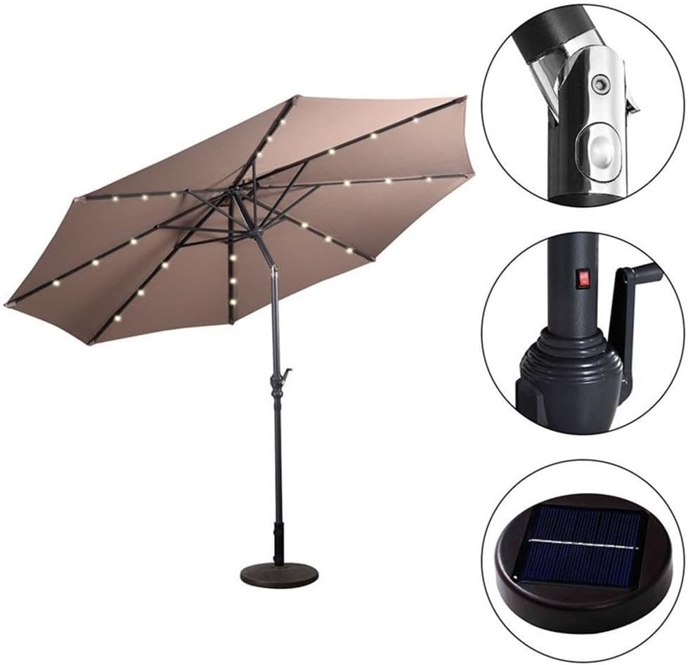 Pemberly Row Patio Solar Umbrella LED Patio Steel Tilt w/Crank Outdoor (Tan)