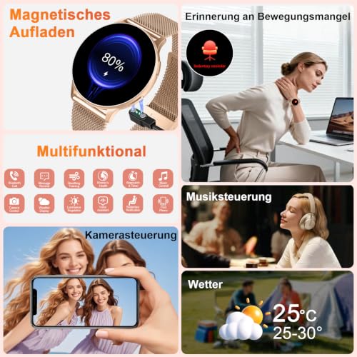 Smartwatch Damen, 1.32" AMOLED Uhr Damen Telefonfunktion IP68 Wasserdicht – Ansicht 6