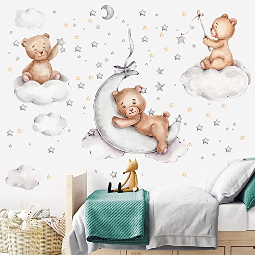 Vinilo Decorativo Oso Durmiendo en Luna y Estrellas 60x90 cm miniatura 5