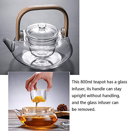 800Ml Glass Teapot With Glass Infuser, Teapot With Strainer For Loose Tea, Safe On Stovetop, Tea Pot With Bamboo Handle (800Ml/28Oz) #TOP5
