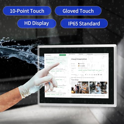 Image of 10.1 inch Industrial Embedded Touchscreen Monitor, Capacitive Multi-Touch Screen Industrial Front IP65 Monitor Built-in Speakers, HD-MI in, USB, VGA, 16:9 1280x800 Display