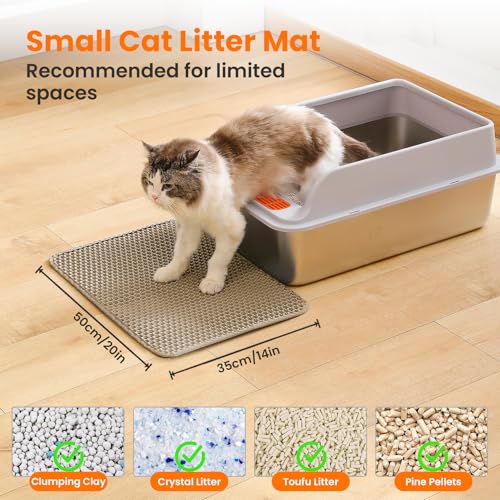 Image of Cat Litter Mat, Double Layer Honeycomb Litter Trapping Mat, Non Slip Waterproof Urine Proof Litter Box Mat for Floor, Kitty Litter Rug, Cat Supplies, Beige, 20x14 Inches